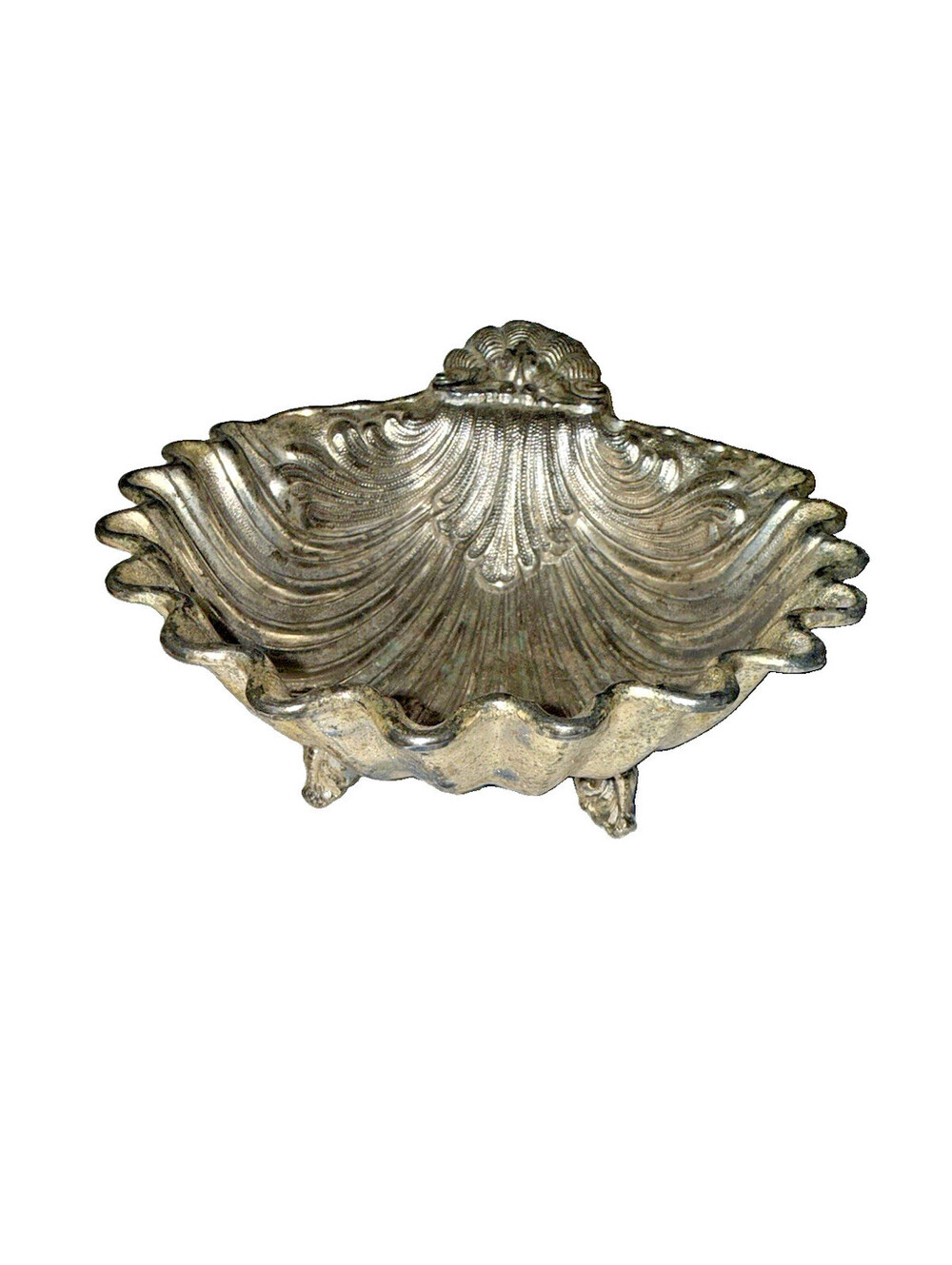 Vintage Silverplate Shell Pattern Footed Bowl/Dish, Art Nouveau/shabby chic